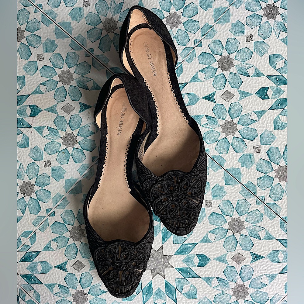 Giorgio Armani Black Embroidered/Lace Flats 39.5
